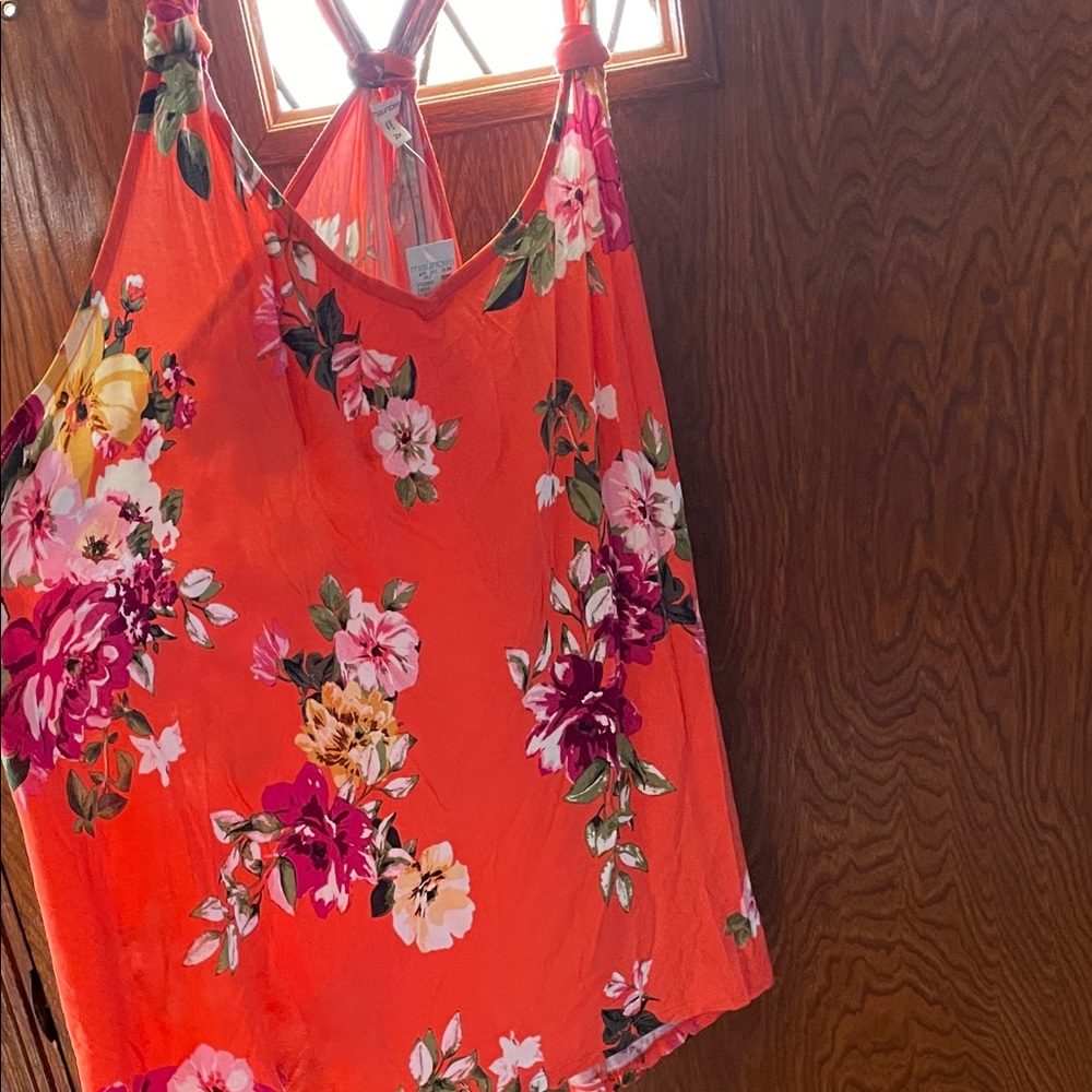 Floral Sleeveless Top - Orange and Pink